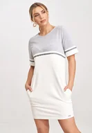 Sukienki - Wygodna SUKIENKA bawełniana | z kieszeniami | Ecru-Szary XXL - miniaturka - grafika 1