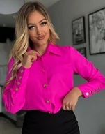 Koszule damskie - Elegancka Koszula Damska Złote Guziki Polska Produkcja Do biura Fuksja L - miniaturka - grafika 1