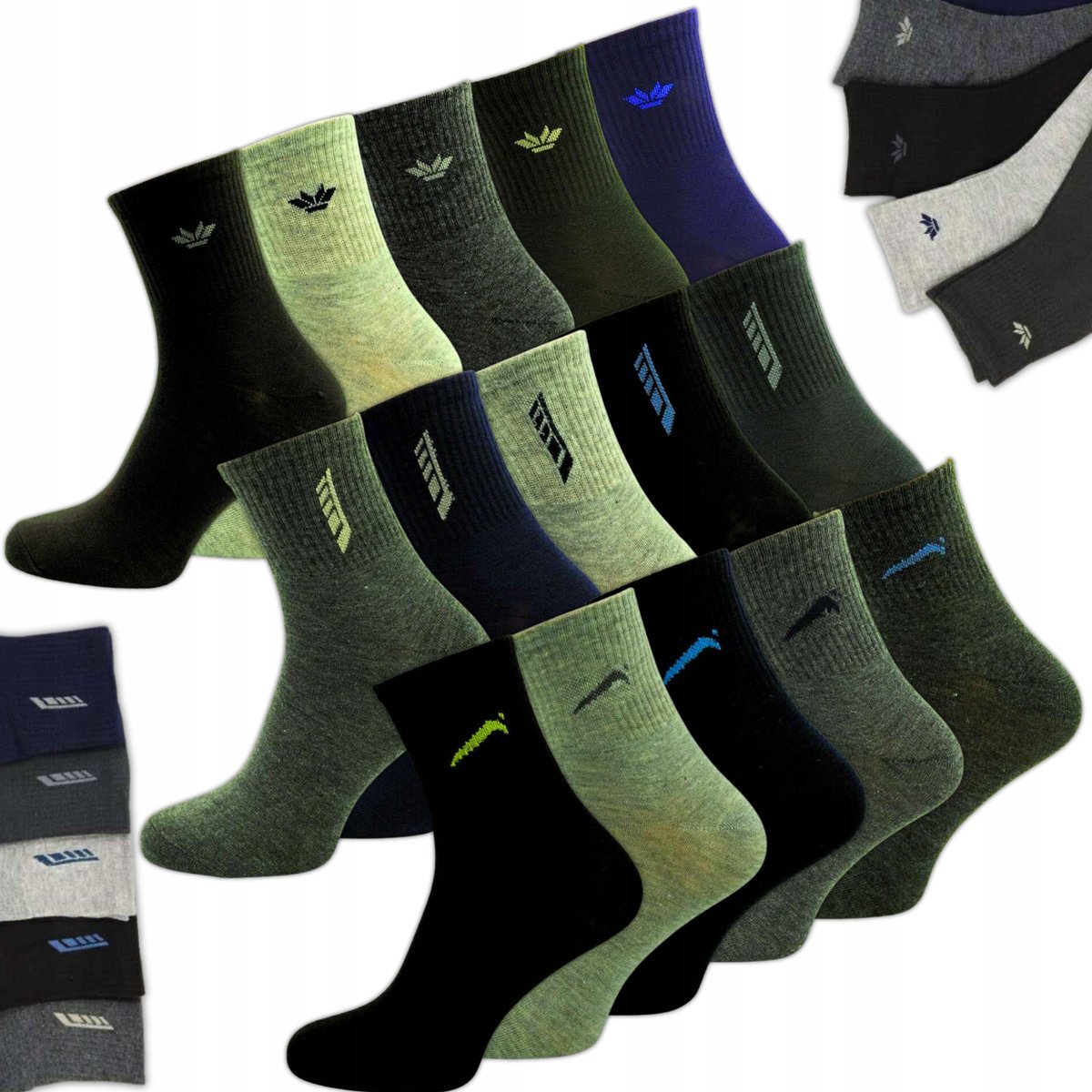 15 PAR SKARPETY MĘSKIE BAWEŁNA DŁUGIE SKARPETKI BAWEŁNIANE ZESTAW 43-46