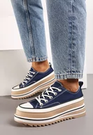 Trampki damskie - Granatowe Sznurowane Trampki na Grubej Podeszwie Moonnella - miniaturka - grafika 1