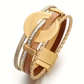 Inne - Modna 4-warstwowa Bransoletka Ze Skóry PU, Pleciona Bransoletka, Metalowa Okrągła Bransoletka Z Zawieszką, Dekoracja Dłoni Dla Mężczyzn - miniaturka - grafika 1