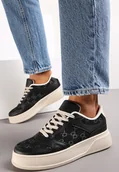 Sneakersy damskie - Czarne Sneakersy Sznurowane na Grubej Podeszwie Valua - miniaturka - grafika 1