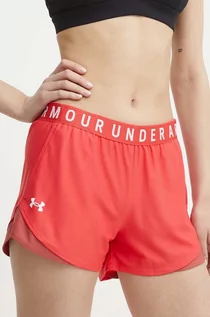 Spodenki damskie - Under Armour szorty treningowe Play Up 3.0 kolor czerwony z nadrukiem medium waist - grafika 1