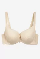 Biustonosze - Jasnobeżowy Koronkowy Biustonosz Zapinany z Tyłu na Haftki na Regulowanych Ramiączkach Ellmira - miniaturka - grafika 1