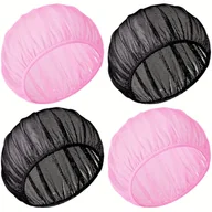 Pozostałe akcesoria fryzjerskie - TEMU 4 szt. Regulowane Siatkowe Czapeczki do Spania dla Kobiet i Mężczyzn – Oddychające Czarno-Różowe Sieci na Włosy z Elastycznym Paskiem, - miniaturka - grafika 1