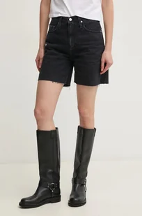 Calvin Klein Jeans szorty jeansowe damskie kolor czarny gładkie high waist J20J225190 - Spodnie sportowe damskie - miniaturka - grafika 1