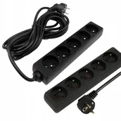 Przedłużacze i rozgałęźniki - Przedłużacz Czarny Listwa Zasilająca 5 gniazd 5m z Uziemieniem 3680W 16A - miniaturka - grafika 1