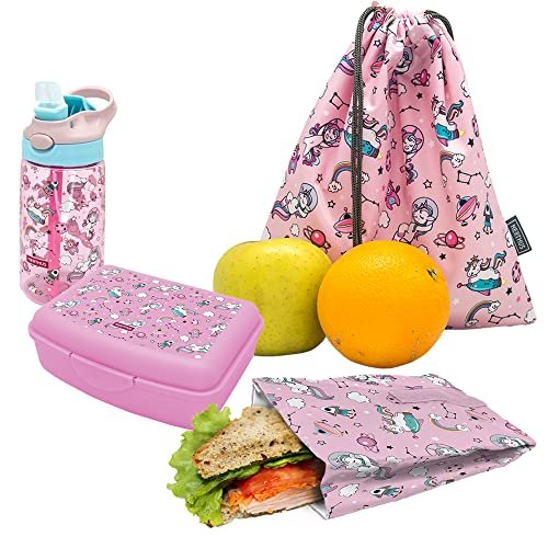NERTHUS FIH 997 SET Butelka Tritan + Lunchbox + Torba Sandwich + Plecak Jednorożce