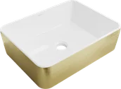 Umywalki - Mexen Catia umywalka nablatowa 48 x 38 cm, biała/złota wzór linie - 21314817 - miniaturka - grafika 1