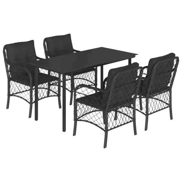 Zestaw Mebli Ogrodowych z Rattanu PE i Stali, Czarny, Stół 140x70x74 cm, Kr