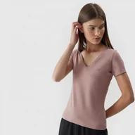 Koszulki sportowe damskie - Damski t-shirt basic 4F 4FAW23TTSHF0941 - beżowy - miniaturka - grafika 1