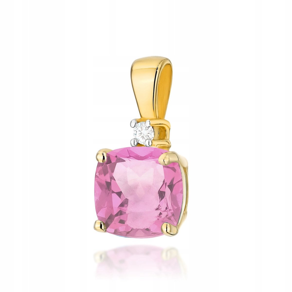 Zawieszka złota 585 kwadratowy topaz różowy diament 0.5g na walentynki 14kt
