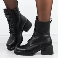 Botki damskie - Czarne skórzane botki damskie Vinceza 671 - miniaturka - grafika 1