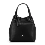 Torebki damskie - Damska torebka typu worek ze skóry duża czarno - srebrna - miniaturka - grafika 1