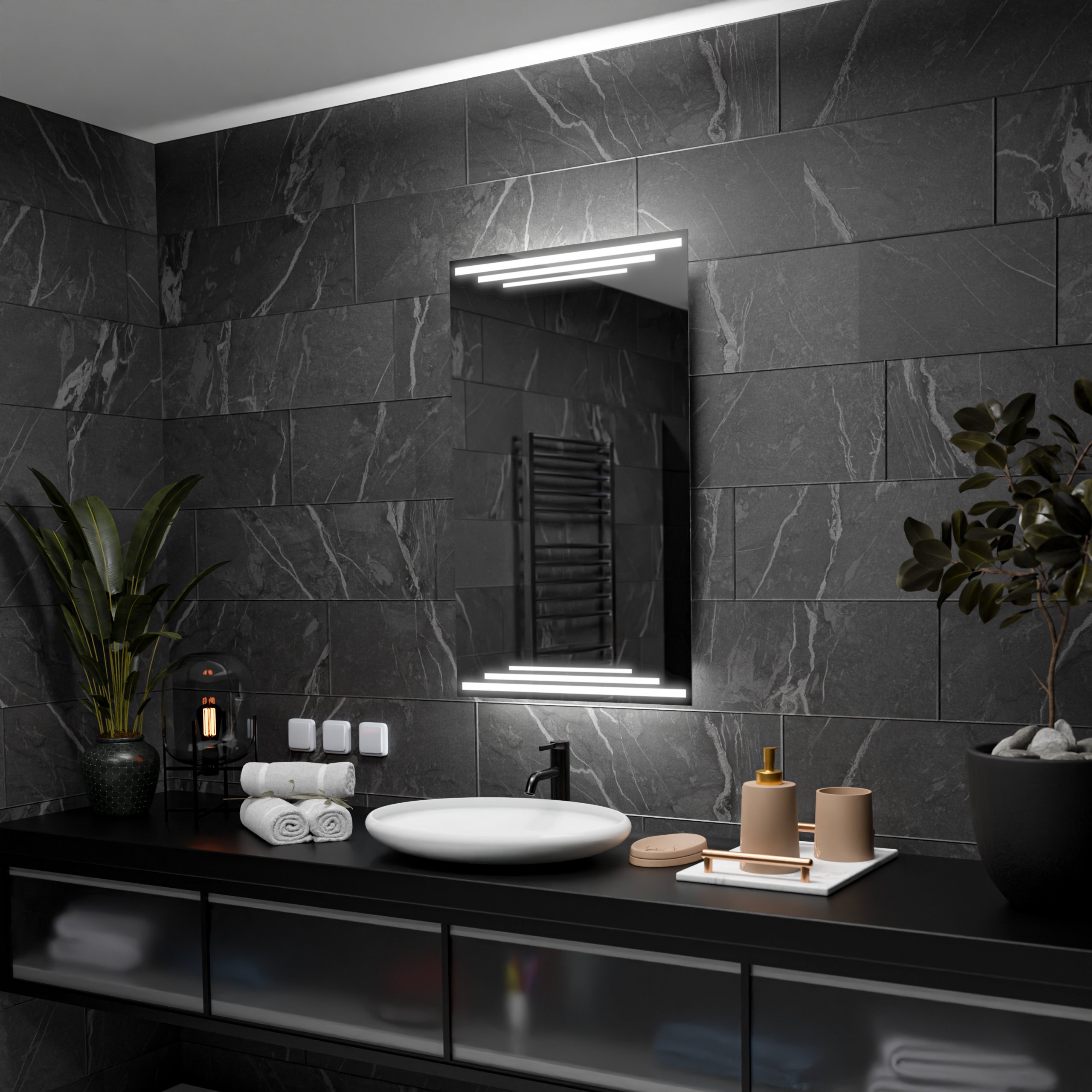 Prostokątne lustro łazienkowe z podświetleniem LED - Birma - 60x80cm