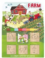 Zabawki kreatywne - Pieczątki stemple drewniane Farma zwierzęta + kredka świecowa przekładana - miniaturka - grafika 1