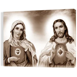 Obraz religijny na płótnie Serce Maryi i Serce Jezusa - Ikony i obrazy sakralne - miniaturka - grafika 1