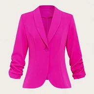 Marynarki i żakiety damskie - TEMU Kurtka damska w jasnoróżowym kolorze - luźny krój, długi rękaw, pranie maszynowe, jednokolorowa, profesjonalna odzież biurowa z strukturalnymi - miniaturka - grafika 1