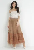 Spódnice - Beżowa Spódnica Maxi z Tiulowej Siateczki z Gumką w Pasie Johannah - miniaturka - grafika 1