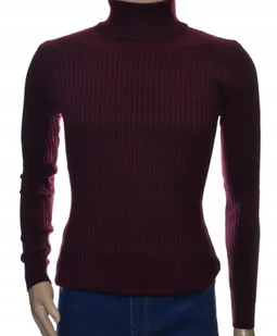 Sweter z golfem golf męski bawełniany dopasowany w prążek burgund XL - Swetry męskie - miniaturka - grafika 1