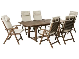 Zestaw ogrodowy dla 6 osób AMANTEA PREMIUM Drewno akacjowe Beżowoszary - Meble ogrodowe - miniaturka - grafika 1