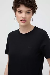 Koszulki sportowe damskie - Superdry t-shirt bawełniany damski kolor czarny - grafika 1