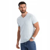 Koszulki męskie - Męski bawełniany t-shirt v-neck efekt sprania szary OM-TSWT-0242 V8 r. L - miniaturka - grafika 1