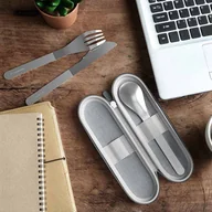 Kuchnia turystyczne i akcesoria - Monbento Zestaw sztućców w etui MB Slim Nest Trio Knife Monbento - grey coton 51300030 - miniaturka - grafika 1