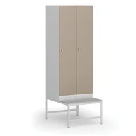 Szafki biurowe - Szafka ubraniowa z ławką, 2-drzwiowa, 1875 x 600 x 500/800 mm, zamek obrotowy, drzwi beżowe - miniaturka - grafika 1