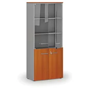 Szafy biurowe - Szafa biurowa kombinowana PRIMO GRAY z drzwiami drewnianymi i szklanymi, 1781 x 800 x 420 mm, szary/wiśnia - miniaturka - grafika 1