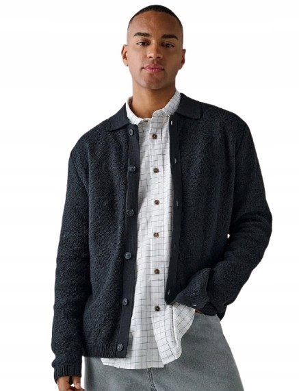 ONLY SONS CZARNY SWETER ROZPINANY Z KOŁNIERZYKIEM MELANŻ L 6BA