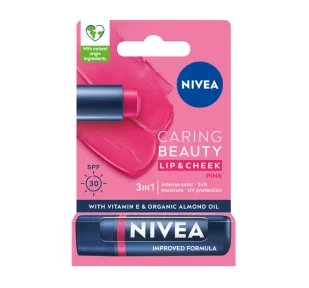 NIVEA CARING BEAUTY PIELĘGNUJACA POMADKA DO UST I POLICZKÓW 3W1 PINK 4,8G - Balsamy do ust - miniaturka - grafika 1