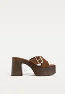Sandały damskie - Stradivarius Sandały skórzane na platformie i obcasie BRĄZOWY 37 - miniaturka - grafika 1