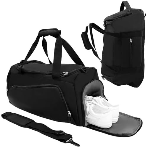 Cozary Wszechstronna torba sportowa 54x26x26 cm z przewiewną przegrodą na buty, wodoodporna torba sportowa dla mężczyzn i kobiet, na siłownię, podróże, kemping i boks, czarny, Plecak sportowy-czarny