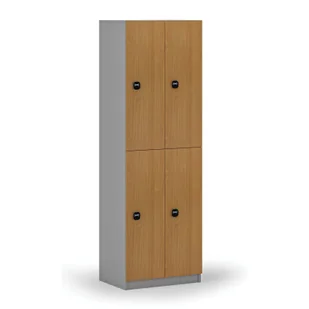 Drewniana szafka skrytkowa, 4 schowki, zamek RFID, szary/buk - Szafki biurowe - miniaturka - grafika 1