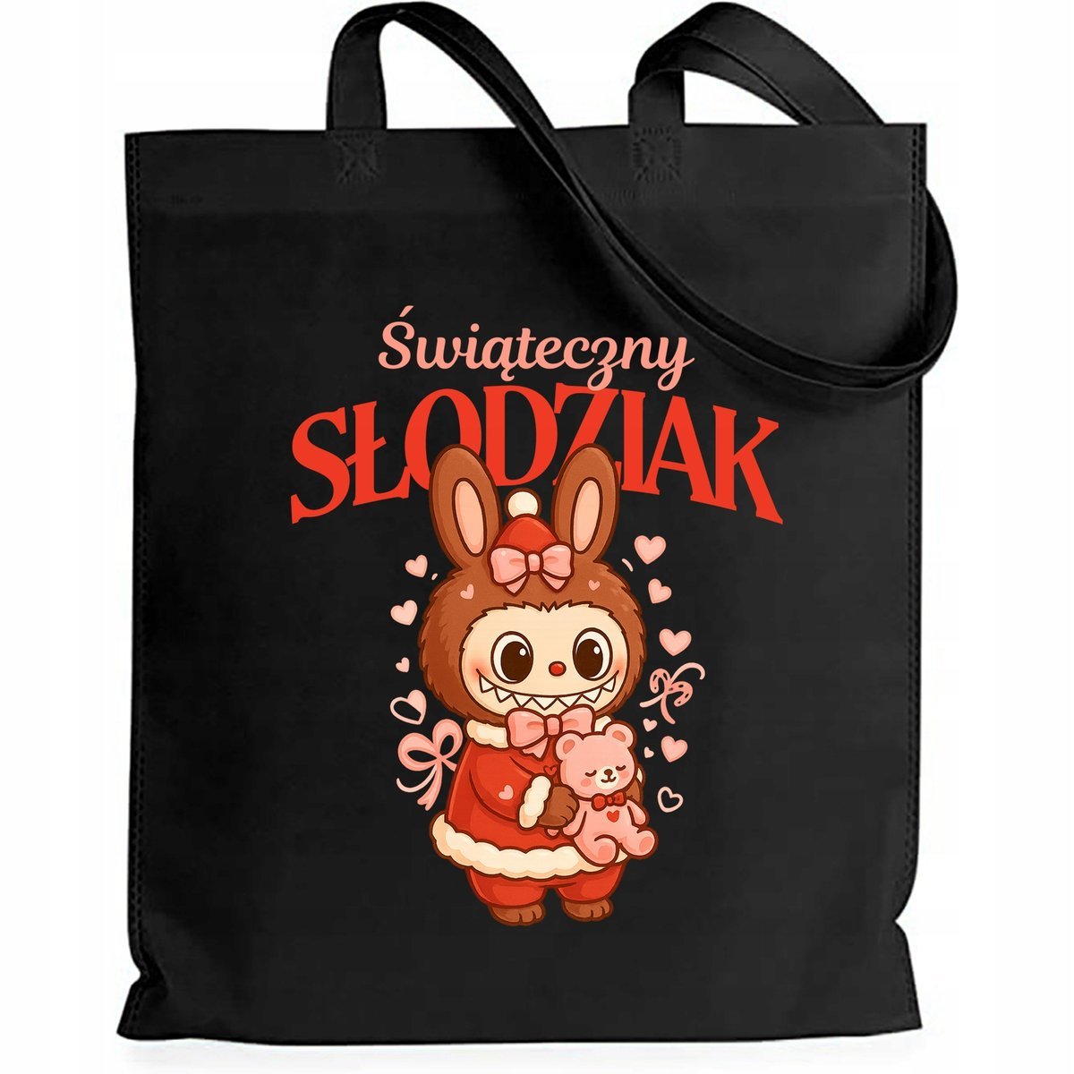 Torba EKO Czarna Shopper ŚWIĄTECZNY SŁODZIAK Prezent Święta Mikołajki Wzory