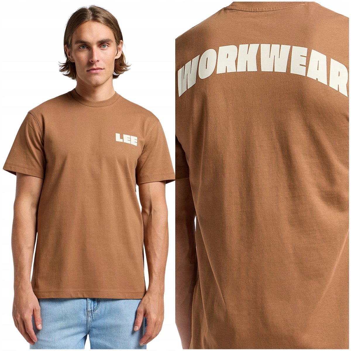 Lee WORKWEAR GRAPHIC TEE luźny brązowy bawełniany t-shirt koszulka logo XXL