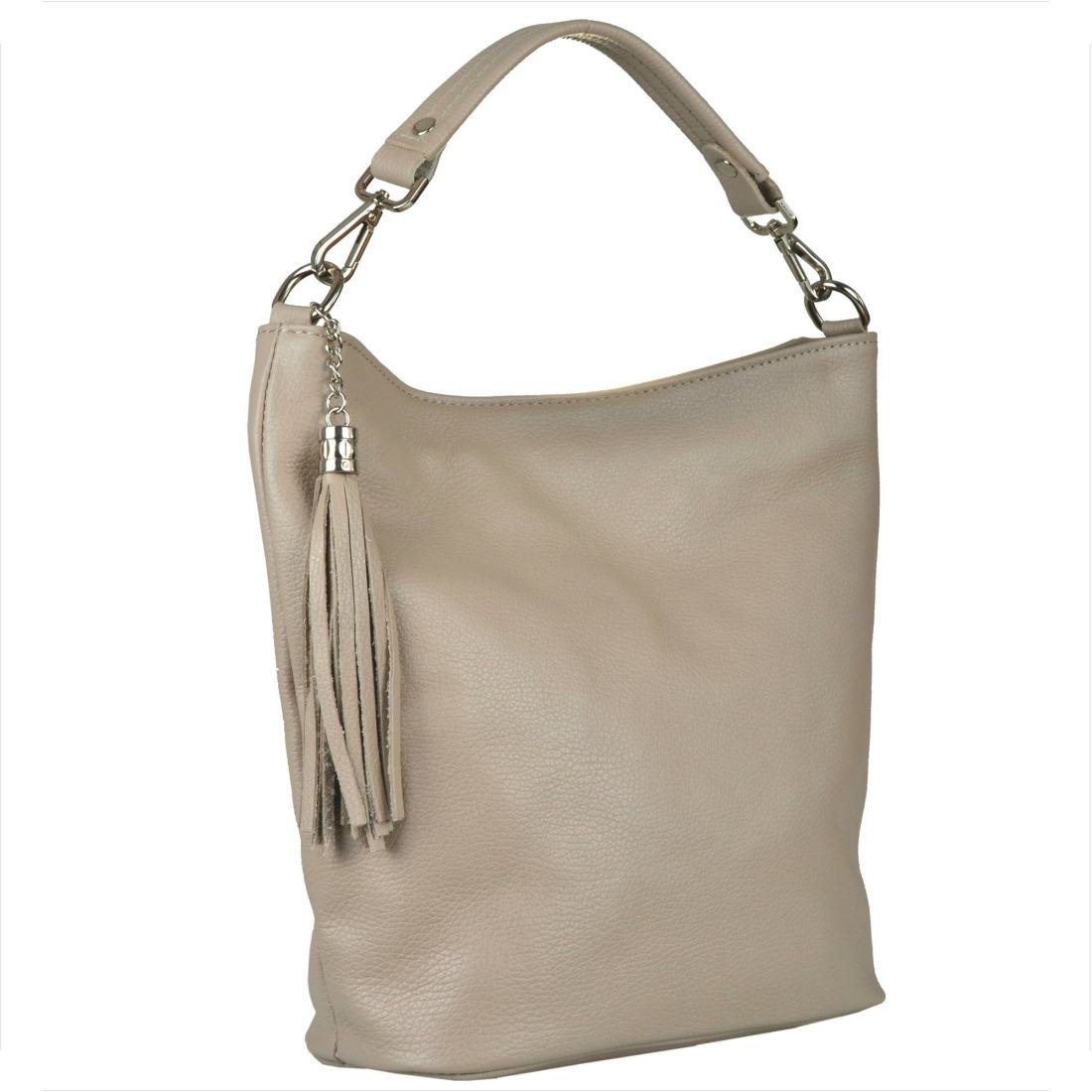 Lekka skórzana torebka shopper bag beżowa