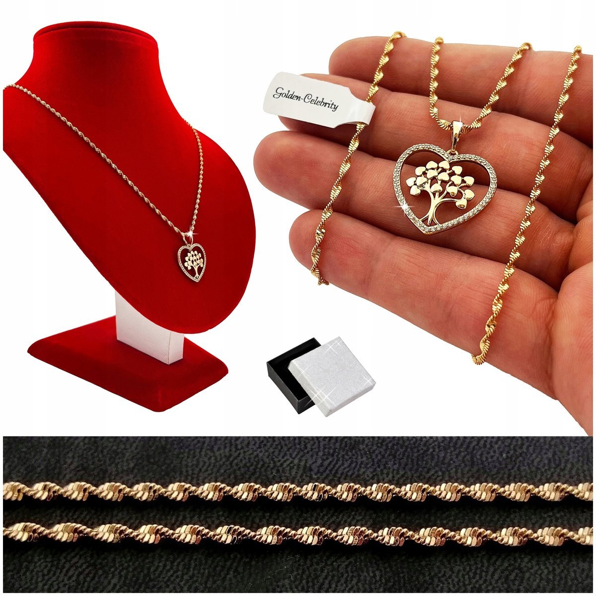Złoty Naszyjnik Serce / Serduszko Drzewko Szczęścia Na Prezent + Dedykacja