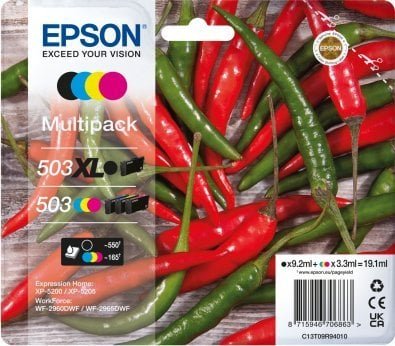 Tusz Epson Epson 503 XL Multipack - 4er-Pack - XL - Schwarz, Gelb, Cyan, Magenta - original - Blister mit RF- / akustischem Alarmsignal - Tintenpatrone - fur Expression Home XP-5200, XP-5205, WorkForce WF-2960DWF, WF-2965DWF