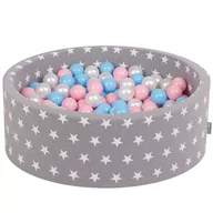 Suche baseny - KiddyMoon basen z piłkami 90 x 30 cm / 300 piłek  7 cm basen z kolorowymi piłkami dla niemowląt, okrągły, szare gwiazdy: Baby niebieski/różowy/perła - miniaturka - grafika 1
