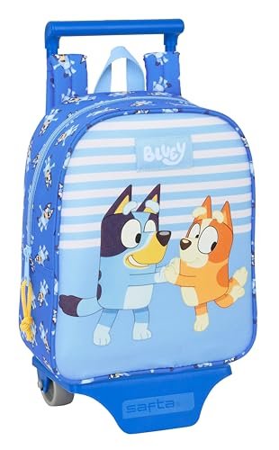 Safta BLUEY LET'S PLAY - Plecak do przedszkola z wózkiem, idealny dla dzieci w różnym wieku, wygodny i wszechstronny, jakość i wytrzymałość, 22 x 10 x 27 cm, Niebieski, M, Casual