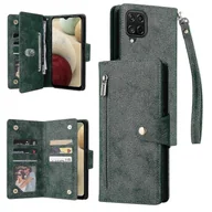 Portfele - Etui z portfelem ze skóry PU do Samsung Galaxy A12 - magnetyczne etui z klapką z zamkiem błyskawicznym i uchwytem na karty Zielony - miniaturka - grafika 1