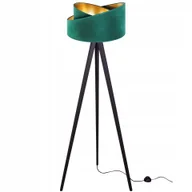 Lampy stojące - Lampa Podłogowa Stojąca Trójnóg Złota Abażur Welur - miniaturka - grafika 1