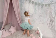 Wyposażenie pokoiku dziecięcego - tapeta wisteria kids mint do pokoju dziecięcego z kwiecistym drzewem i ptakami - miniaturka - grafika 1
