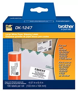 Brother Oryginalne etykiety z białego papieru DK-1247 do drukarek etykiet Brother QL - 180 etykiet na rolce 4,07" x 6,4" (103 mm x 164 mm) - Etykiety do drukarek - miniaturka - grafika 1