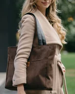 Torebki damskie - Torba NA LAPTOP Shopper z brązowego nubuku tapicerskiego - miniaturka - grafika 1