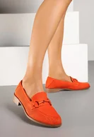 Mokasyny damskie - Pomarańczowe Mokasyny Vices z Perforacją z Wkładką ze Skóry Naturalnej Felithria - miniaturka - grafika 1