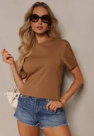 Koszulki i topy damskie - Brązowa Klasyczna Gładka Koszulka z Bawełny Detima - miniaturka - grafika 1