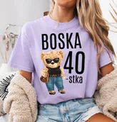 Koszulki i topy damskie - Fiołkowa damska koszulka na 40 urodziny BOSKA 40 - miniaturka - grafika 1